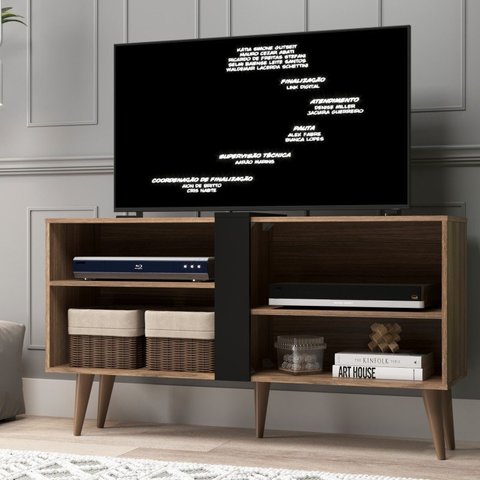 Rack P/ TV Até 43" Duque com Duas Prateleiras - Cor Castanho com Preto