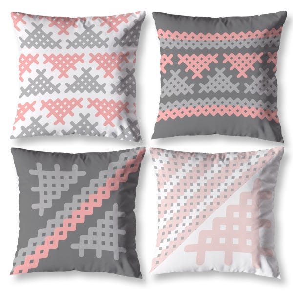 Kit 4 Capas de Almofada 40cm x 40cm Estampada Crochê Rosa Zíper Invisível - 1