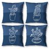 Kit 4 Capas de Almofada 40cm x 40cm Estampada Cactos Azul Zíper Invisível - 1