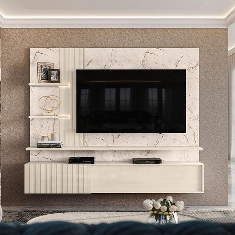 Estante Home Theater Suspenso Atena Calacata Off White – Madetec