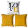 Kit 3 Almofadas Cheias Love 40cm Sala Quarto Zíper Amarelo - 1