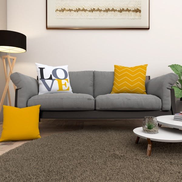 Kit 3 Almofadas Cheias Love 40cm Sala Quarto Zíper Amarelo - 2