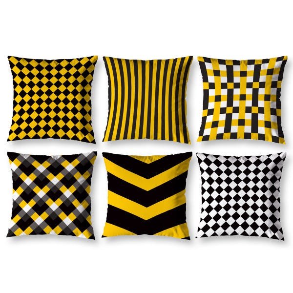 Kit 6 Almofadas Sala Quarto 40cm x 40cm Geométrico Amarelo - 1