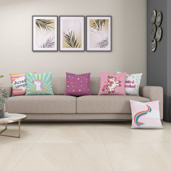 Kit 6 Almofadas Sala Quarto 40cm x 40cm Unicórnio Infantil Meninas - 2