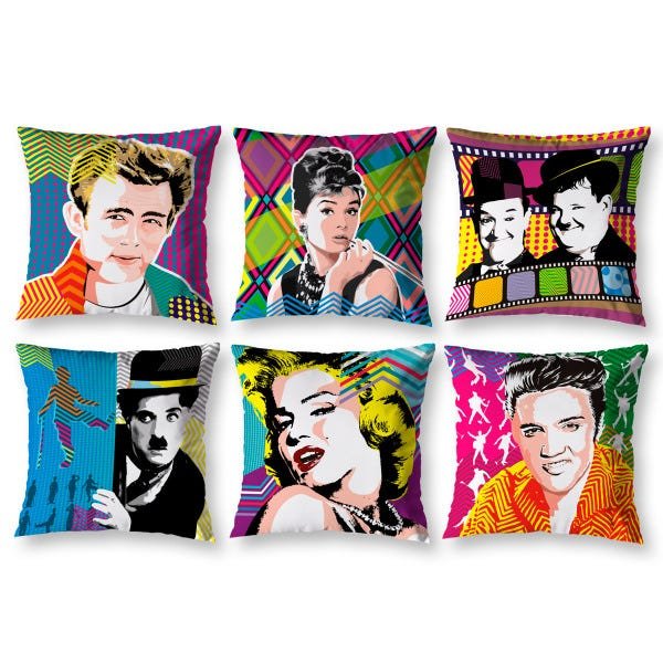 Kit 6 Almofadas Sala Quarto 40cm x 40cm Artistas Cinema - 1