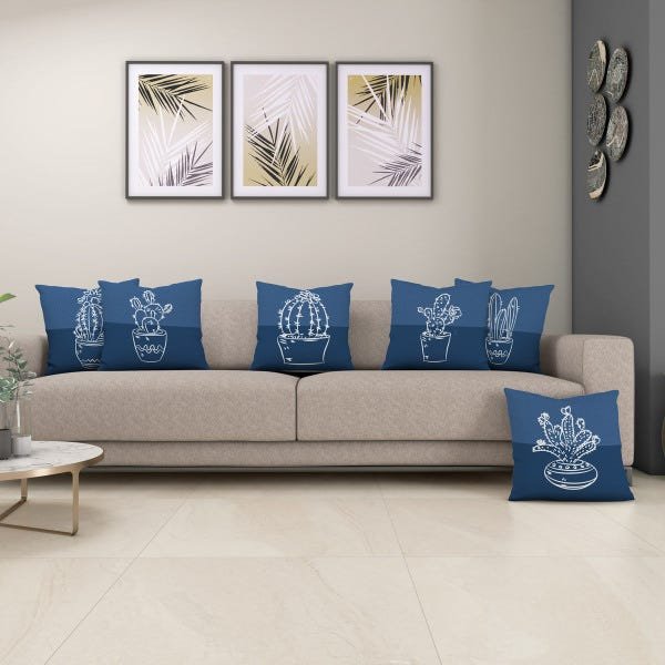 Kit 6 Almofadas Sala Quarto 40cm x 40cm Cactos Azul - 2