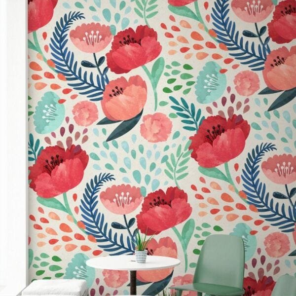 Papel de parede floral flores vermelhas - 1