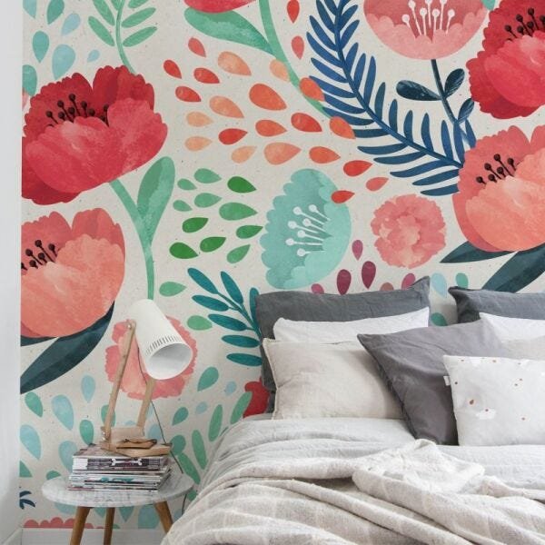 Papel de parede floral flores vermelhas - 2