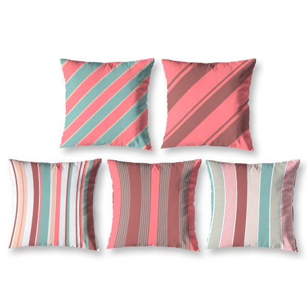 Kit 5 Almofada 40cm x 40cm Listras Rosa para Sala Estampada Ziper Invisivel - 1