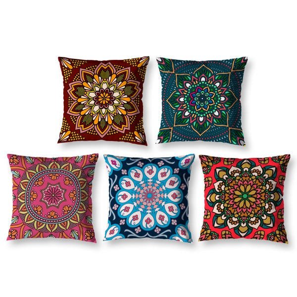 Kit 5 Almofada 40cm x 40cm Mandala Indiana Estampada Ziper Invisivel - 1
