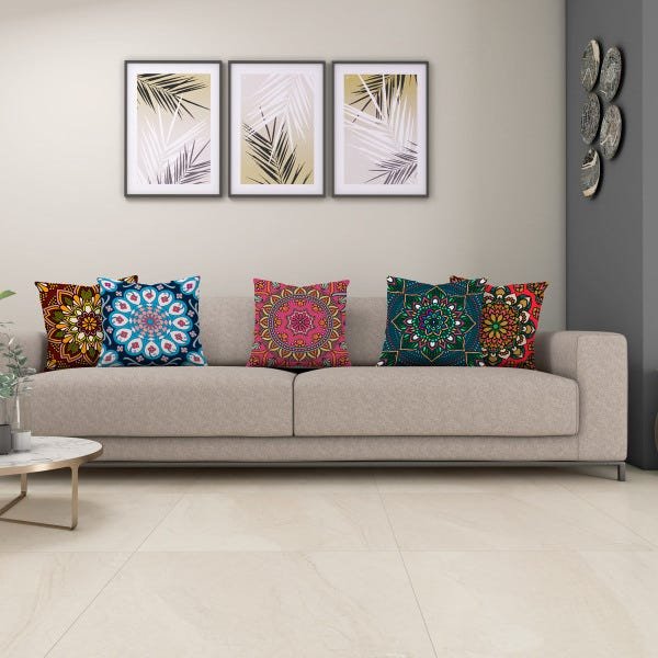 Kit 5 Almofada 40cm x 40cm Mandala Indiana Estampada Ziper Invisivel - 2