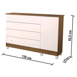 Quarto de Bebê Taís Berço 3 em 1 Lila Cômoda Infantil 4 Gavetas com Porta Amadeirado Carolina - 7