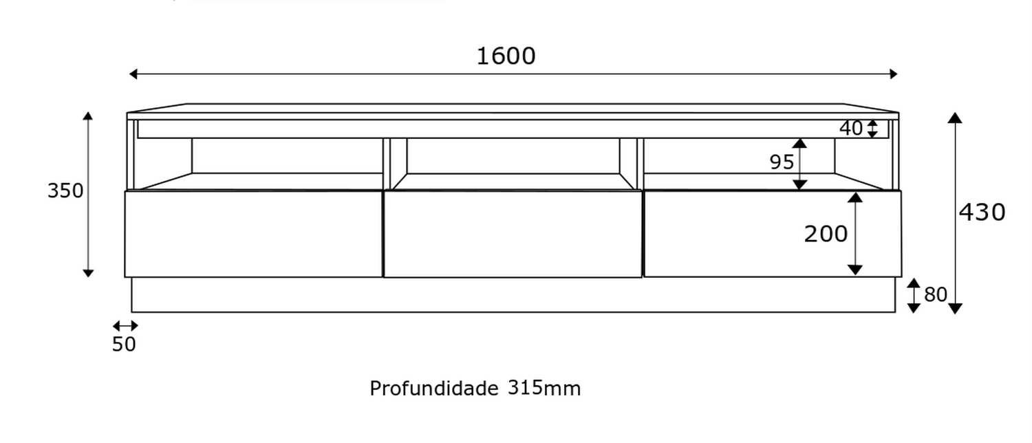 Rack Br106 1,60 3 Portas Preto/madeirado Estilare Móveis 010401060203 - 4