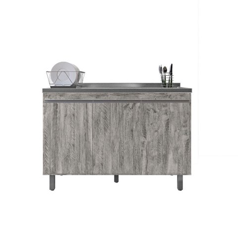 Balcão Gabinete de Pia sem Tampo 120cm 3 Portas Manu - Ajl Móveis Cor Rustico
