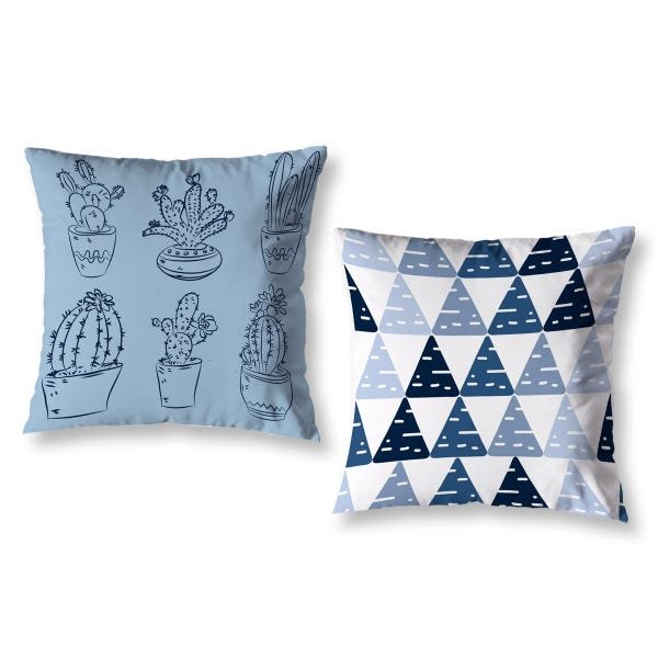 Kit 2 Capas de Almofada Infantil Quarto Cama 40cm Azul Cacto - 1