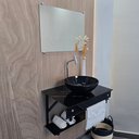 Ver imagem 1 de Gabinete Vidro 60x45 Cm com Cuba Redonda + Espelho - Cores Variadas:mármore Preto