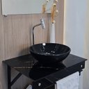 Ver imagem 2 de Gabinete Vidro 60x45 Cm com Cuba Redonda + Espelho - Cores Variadas:mármore Preto