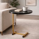 Ver imagem 4 de Mesa Lateral Vitino Siena Noir Tampo Mdf Oval Marmorizado Base Dourada