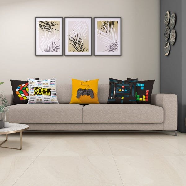 Kit 5 Capas de Almofada 40cm x 40cm Video Game Vintage Estampada Ziper Invisivel - 2