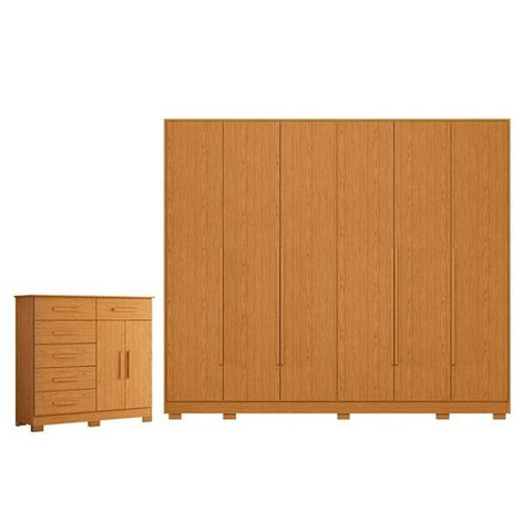 Guarda Roupa Casal Mercure 6 Portas e Cômoda Xangai 06 Gavetas 02 Portas Cinamomo - Móveis