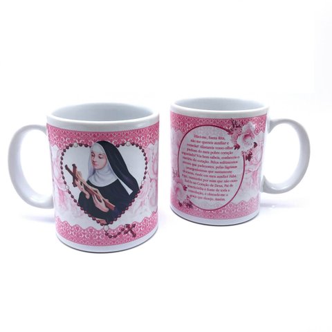 Caneca Santa Rita De Cássia Religiosa Porcelana Branca