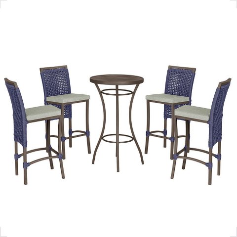 Mesa Bistrô com 4 Banquetas Roma Marrom Corda Náutica Estofado 3 Trama Original