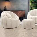 Ver imagem 2 de Poltrona Decorativa Orgânica Giratória com Puff Cloud Bouclê Bege E03 - D’Rossi