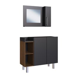 Conjunto Para Banheiro Balcão + Espelheira Criando Mobilia 3 Portas Preto/Madeirado - 2