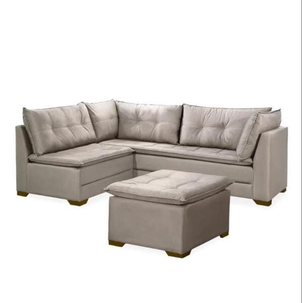 Sofá de Canto com Puff Rondomóveis 190 Veludo Joinville MadeiraMadeira