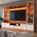 Ver imagem 1 de Estante Home Noble 270cm para TV até 75” com Cristaleira, Torre com LED e Portas Reflecta em MDP/