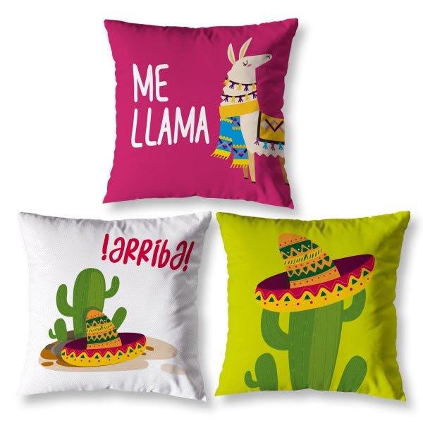 Kit 3 Capas de Almofada Lhama 40cm Colorida com Zíper - 1