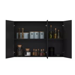 Armário Suspenso Lavanderia Cozinha Milão 3 Portas:preto - 2