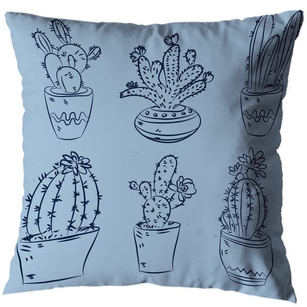 Kit 6 Capas de Almofada Sala Quarto 40cm x 40cm Floral Cactos Azul - 3