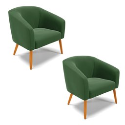 Kit 02 Poltronas Stella Suede Verde Pés Palito Castanho - D'Rossi - 1