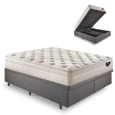 Base Box Baú Queen 158x198 Linho  com Colchão Audaz Molas Ensacadas
