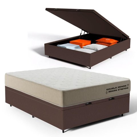 Cama Box Baú com Colchão de Espuma D70 Double Face Ortopédico Double Sense Casal 138cm