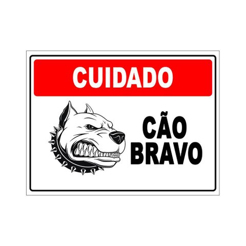 Placas de Sinalização Cuidado Cão Bravo 20x30cm