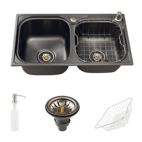 Cuba para cozinha gourmet pia dupla aço inox com acessórios Ticunas Pingoo.casa - Preto