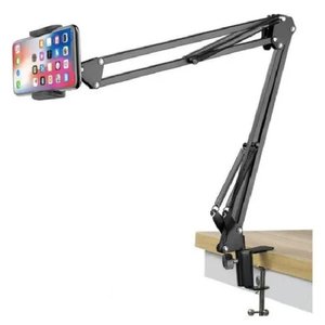 Suporte Braço Articulado Universal Mesa Celular Webcam Luz Led