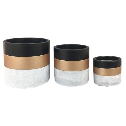 Cachepots de Cimento - Vasos Cinza, Dourado, Preto (3 Peças)