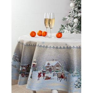 Toalha de mesa redonda Trem do papai Noel - D186cm Portocale Home 908D186