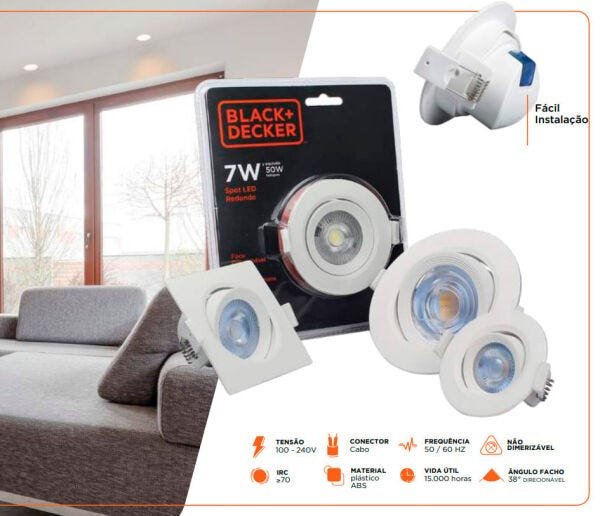 Spot LED Redondo Black + Decker 7W Branco Frio - 2