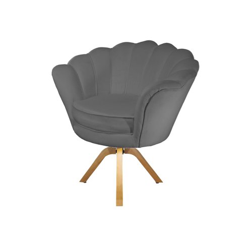 Poltrona Decorativa Pétala Base Giratória Madeira Suede Cinza Ms Decor