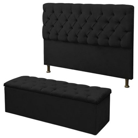 Kit Cabeceira Alice+ Calçadeira Itália Queen 160 CM Suede Preto - D A Decor