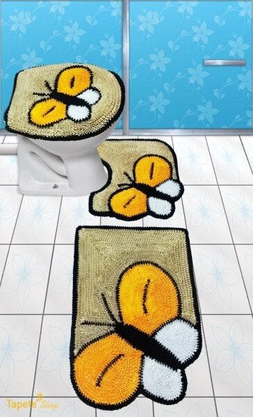 Jogo De Tapetes Para Banheiro Borboletas Com Bege 3pç Frufru - 1
