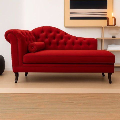 Recamier Divã Larissa 150cm Direito Suede:vermelho/liso