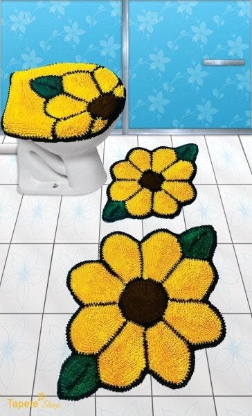 Jogo de Tapetes para Banheiro Flores em Amarelo - Frufru