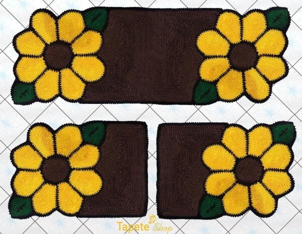 Jogo de Tapetes Cozinha ou Quarto Flores Amarelas com Marrom - Frufru - 1