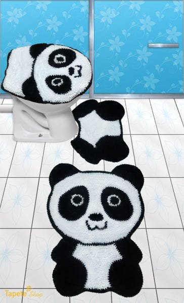 Jogo de Tapetes para Banheiro Formato Panda - 3 Pç - Frufru