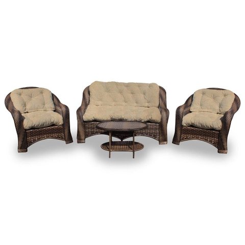 Conjunto de Sofá Fibra Sintética Melo - 1 Sofá 2 L + 2 Poltronas + 1 Mesa Centro - Tecido Duna Deser